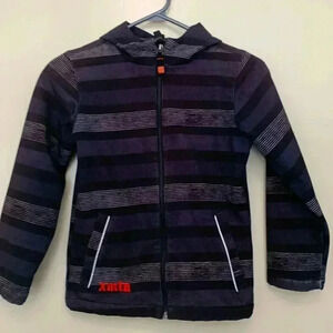 xmtn spring/fall softshell jacket with hood. Two  slit pockets on the front.